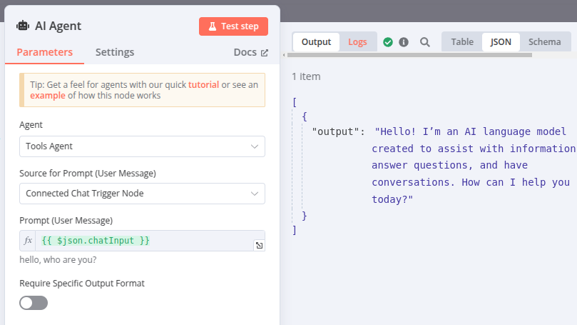 显示 AI Agent 中日志标签页的截图